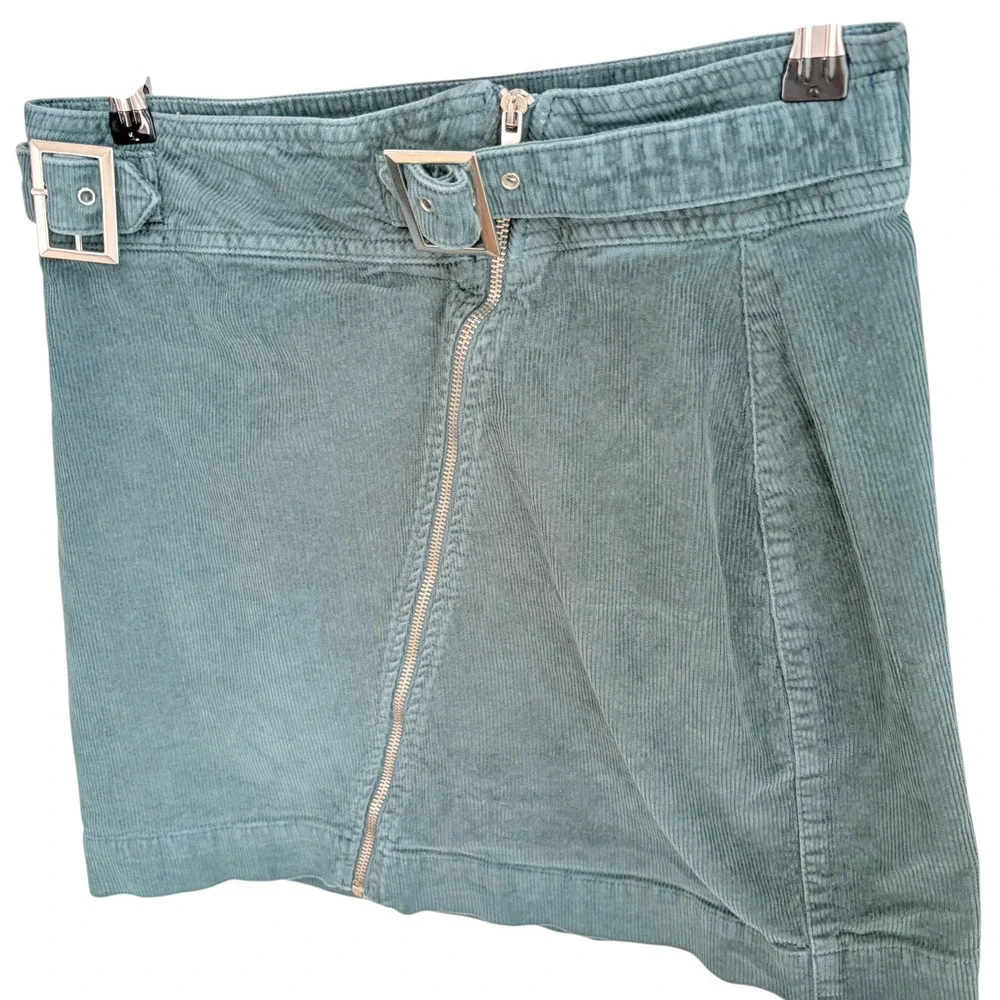 Urban Outfitters Corduroy Mini Skirt L Indie Teal Blue Asymmetrical Zip Buckle